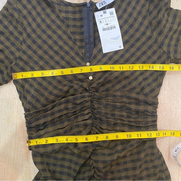 Zara textured checked draped midi dress in brown - Picture 9 of 11